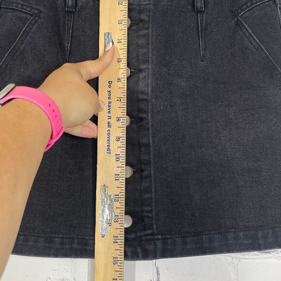 Saltwater Luxe Mini Skirt Women Small Washed Black Denim Button Fly Academia Y2K - Picture 9 of 10